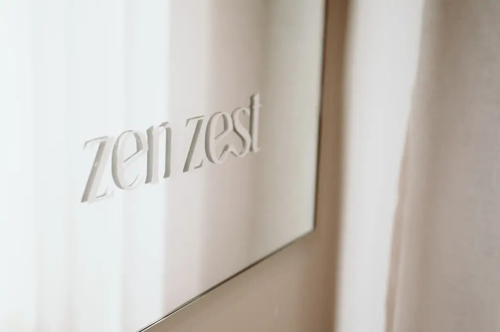 Zen Zest Pilates studio logo on glass door in Goes Netherlands